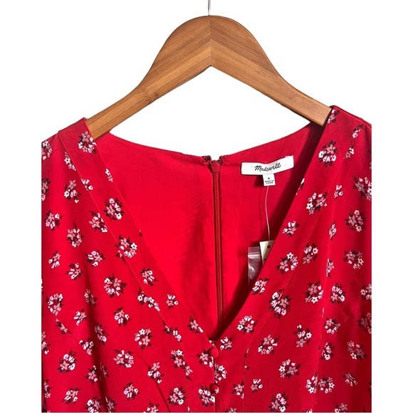 NWT Madewell Silk Ruffle-Sleeve Button-Front Dress in Little Lilies Size 8 - Picture 5 of 10